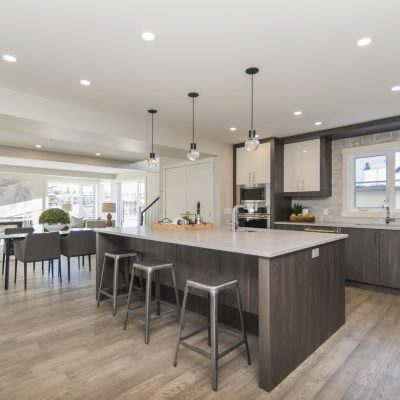 Beautiful shot of a modern house kitchen and dining room